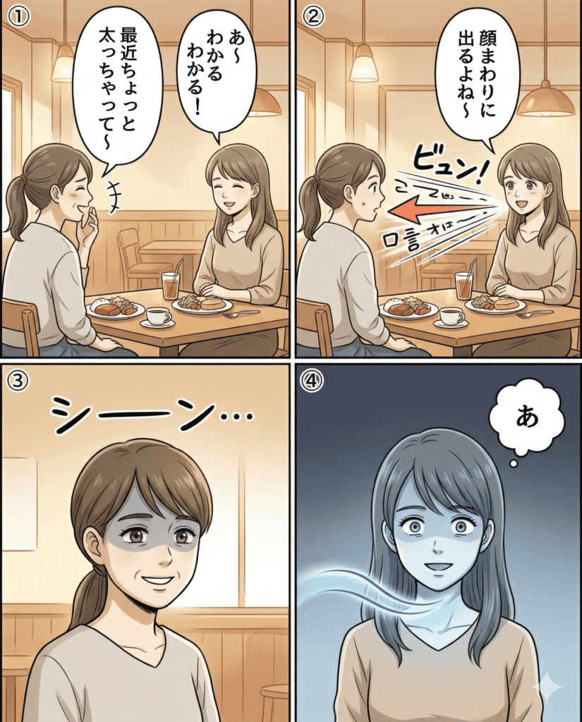 余計な一言を言ってしまうシーンのイラスト.