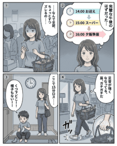 感情と時間管理をテーマにした漫画の一コマ.