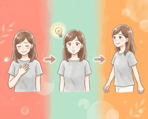 感情の変化を描いたイラスト、自己理解と心の整理に役立つ画像です。.