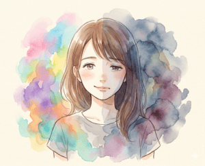 複合感情を表現した女性のイラスト.